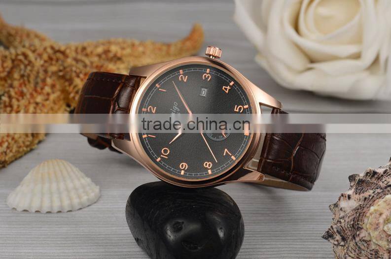 2016 watch water resist 5 bar rose gold case quality leather watches