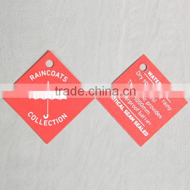 Rectangle paper hangtag for raincoat