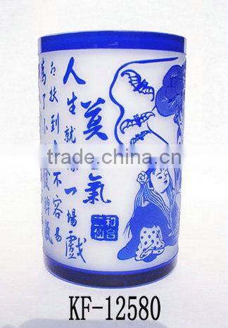 2014 Special 3D-Carved Round Blue Flower Glass Vase
