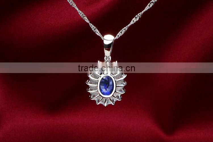 European style jewelry blue gemstone pendant 925 silver floating necklace for wedding