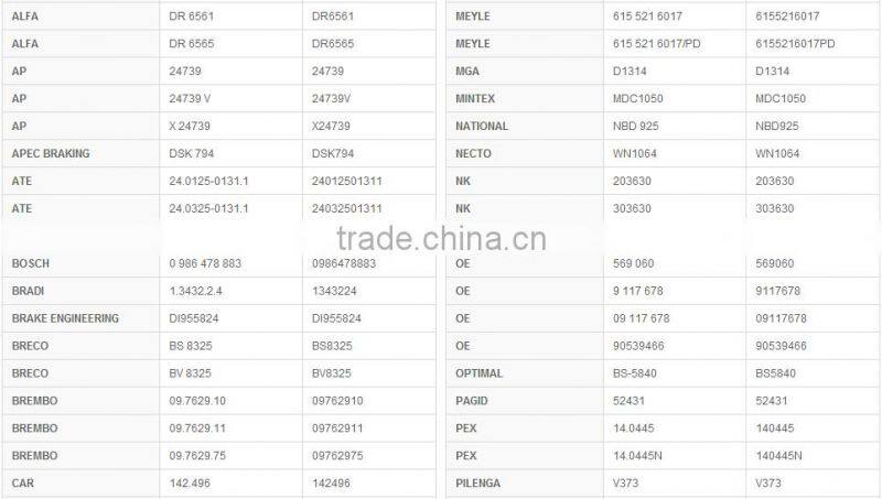 MDC1050 93197592 9117678 90539466 569060 for VAUXHALL ASTRA OPEL ZAFIRA brake disc