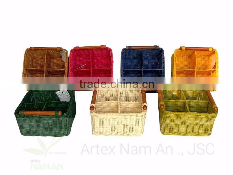 Square rattan Baskets with Compartment and Handles