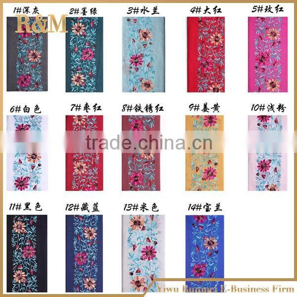 2016 colorful cotton and linen floral embroidered scarf and shawl,women india malaysia hijab scarf
