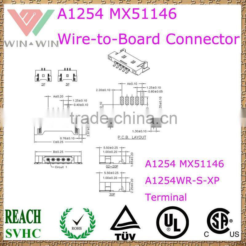 1.25mm pitch A1254 MX51146 Electronic Wire to Board Connector