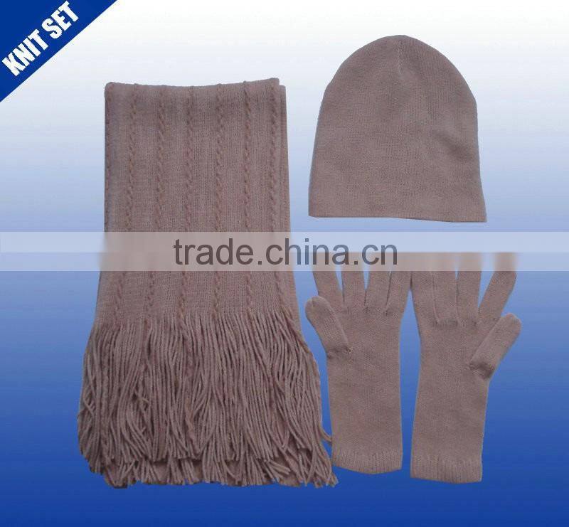 Plain color branded logo wholesales winter hat gloves and scarves