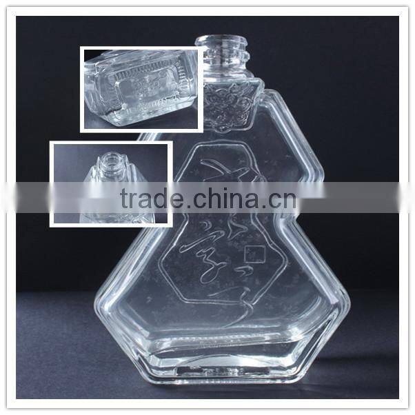 china 450ml empty clear unique shape red glass wine bottle for liquor