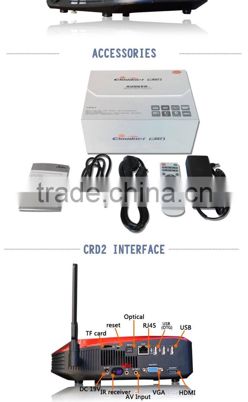 Cloudnetgo CRD2 3d mapping projector wireless mini projector with kodi 15.2 and skype located projector 4k