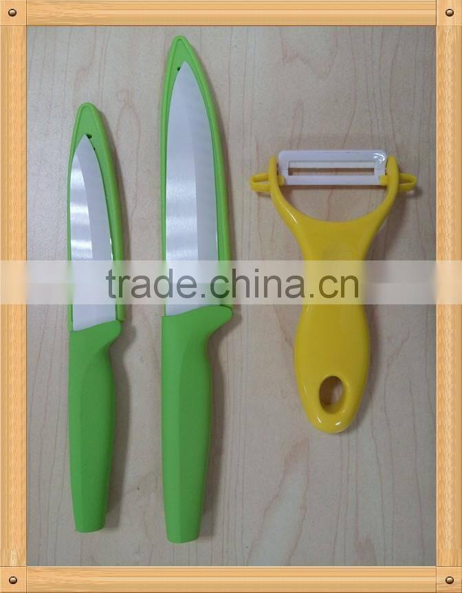 3pcs Ceramic Knife set 4" Paring Knife+5" Utility Knife set with PP Blade Cover+Peeler