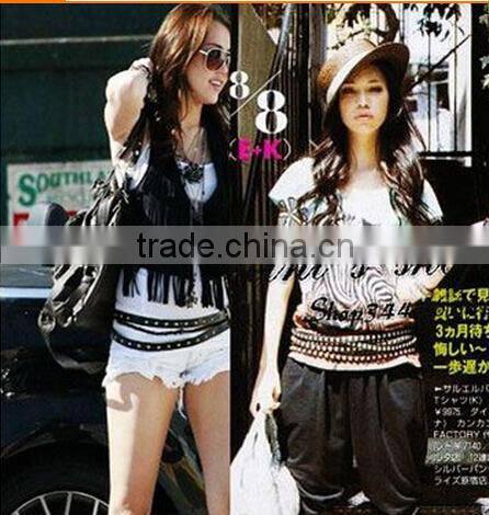 European and Ameraica punk style ladies' and women's fahsion black extra long double-circle wearing viret slim waist belt f