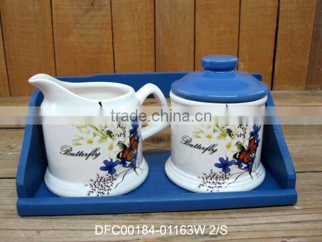 Restaurant Round Five Section Plate with Flower and Butterfly Decal