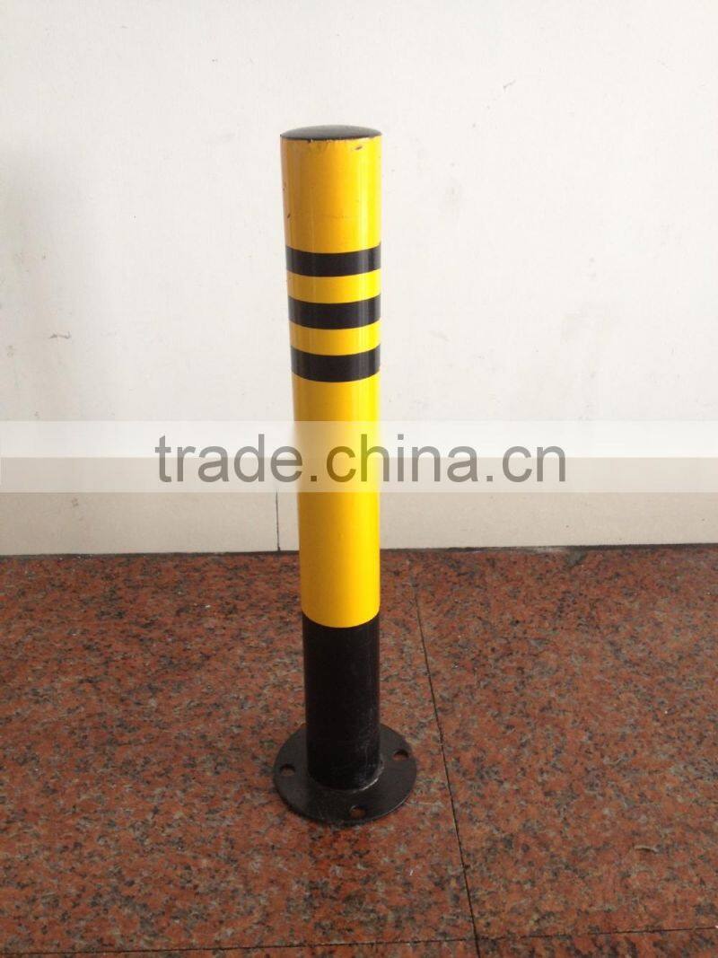 Black and yellow road safety steel warning posts