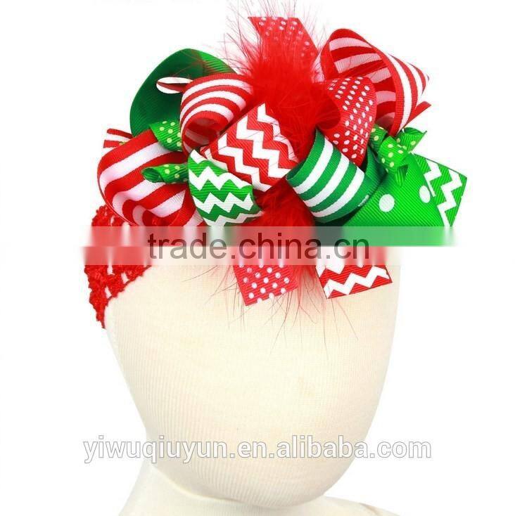 Christmas Style Woven Crochet Elastic Band with feather clips Floral Headband Girls Hair Jewelry Photo Prop Craft