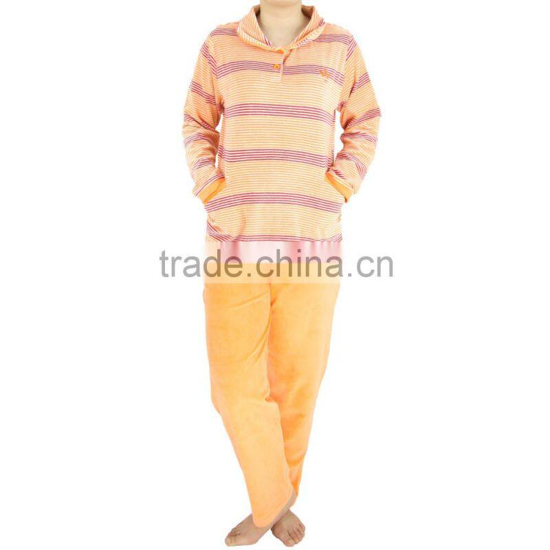 Kevince women velour pyjamas set pajama orange big stripes y/d 1000pcs up OEM factory directly