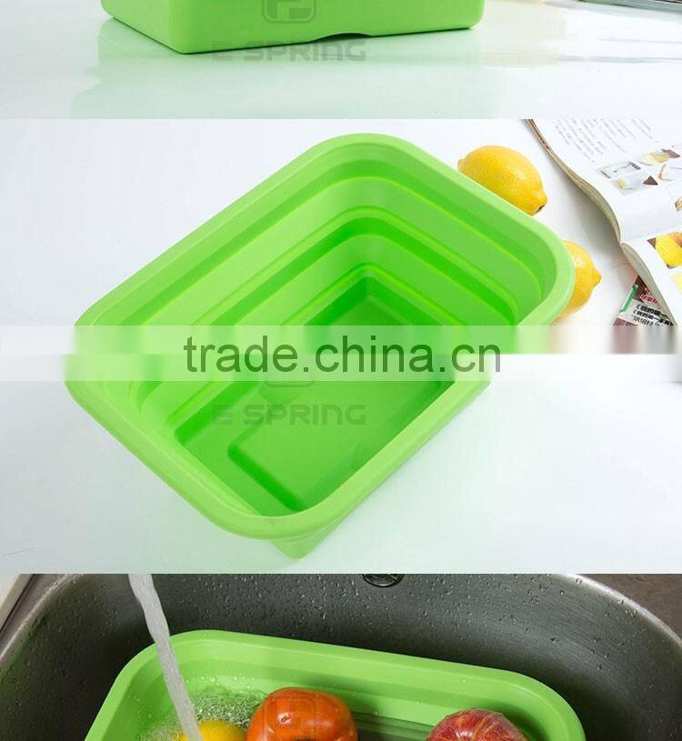 outdoor large capacity easy take storage Silicone folded camping fruit vegetable basin outdoor folding basin cutlery