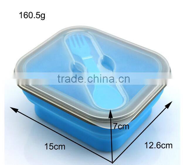 1 Compartment Food Container Silicone Folding Lunch Boxe With Spoon