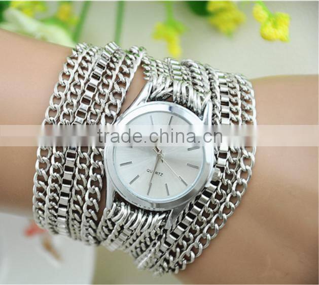 fashion Geneva wrist women metal long chain geneva lady watch
