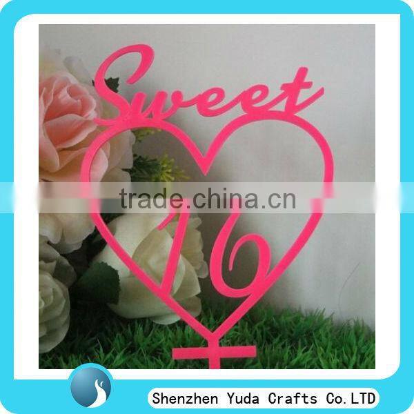 Sweet pink colors plastic birthday cake topper, wholesale laser cut acrylic letters