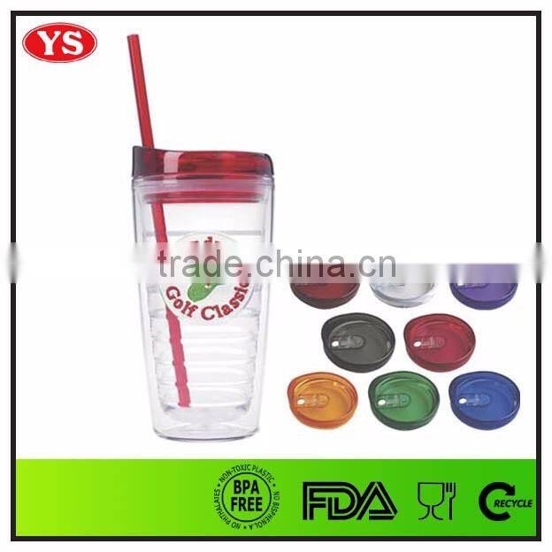 16oz bpa free double wall plastic tumbler with straw with custom logo