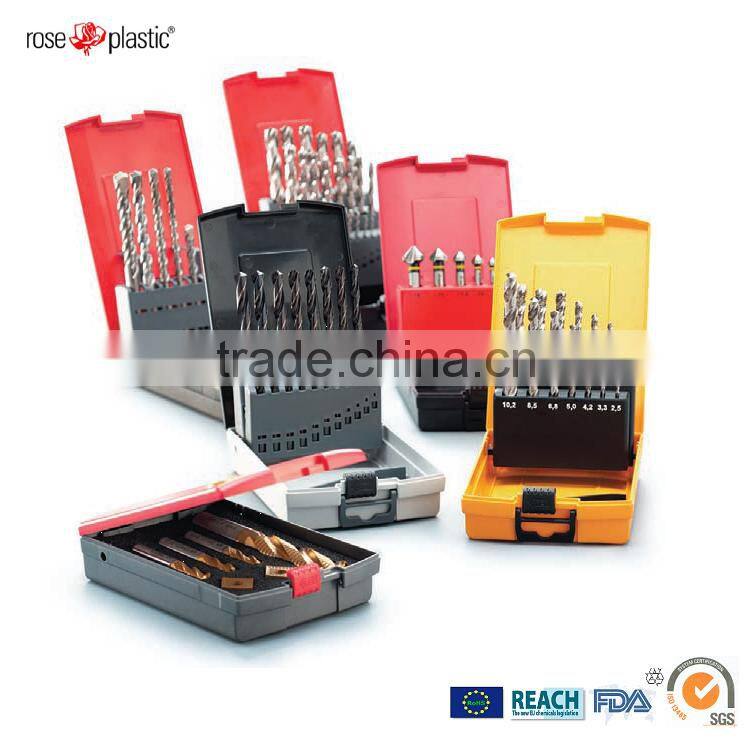 Plastic transparent or colored plastic packaging box for SDS drills and hammer drills with hanging loop Multi Pack MP