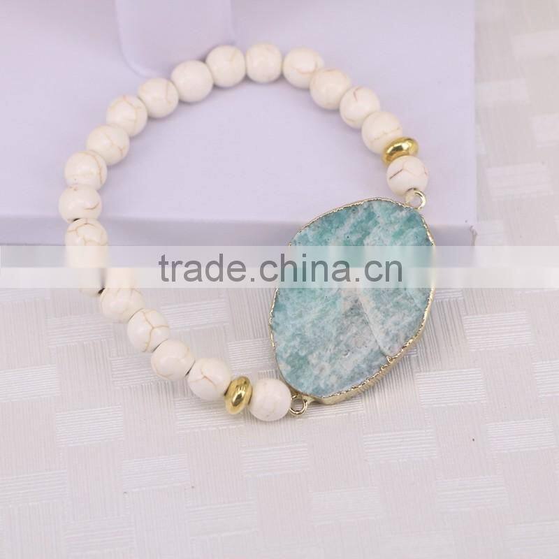 Natural Amazon Connector Stone Druzy Bracelet, Howlite Turquoise Beaded Bracelet, Gemstone Charm Bracelets