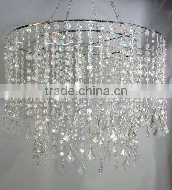 12" wide silver diamond cut beaded ceiling chandelier for home indoor light decoration