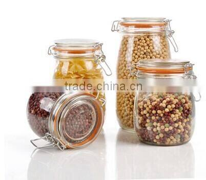 Square airtight glass food use jar with clamp lid