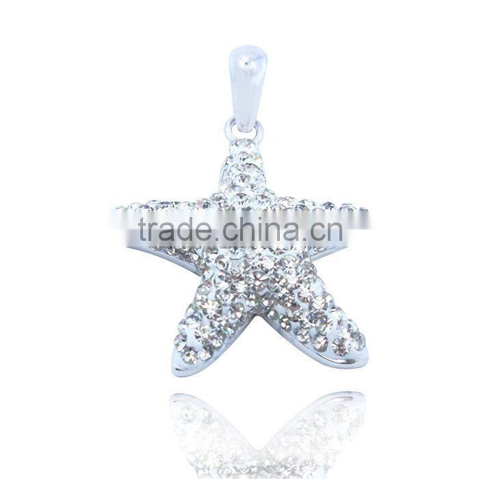 shiny silver pedant CZ jewelry starfish pendant