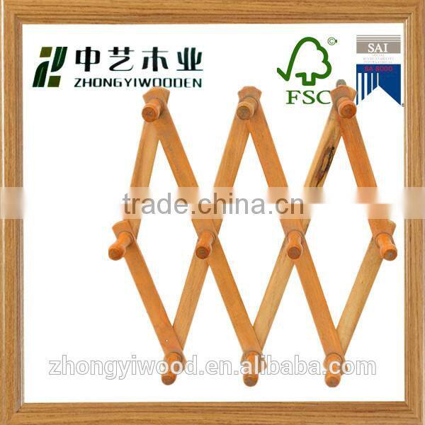 10 Hooks unfinished cheap wall mount wood coat rack wholesale