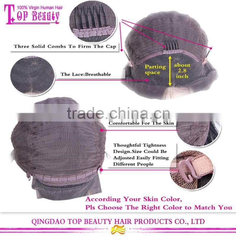 16 Inch Yaki Straight Style Wholesale Yaki Human Hair Wig Custom Made Side Part Lace Front Wig