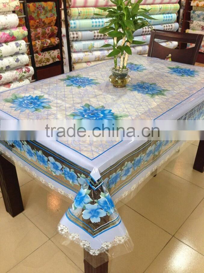 Newest transparent printed flowers all-in-one vinyl table cloth piece/roll