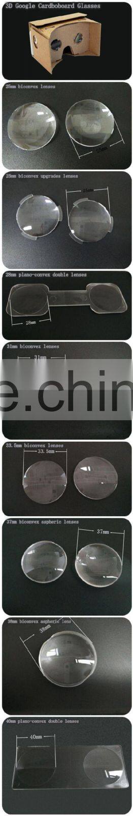2015 the lastest 3d 3 side legs VR google cardboard 25mm acrylic biconvex lens with 45mm focal length