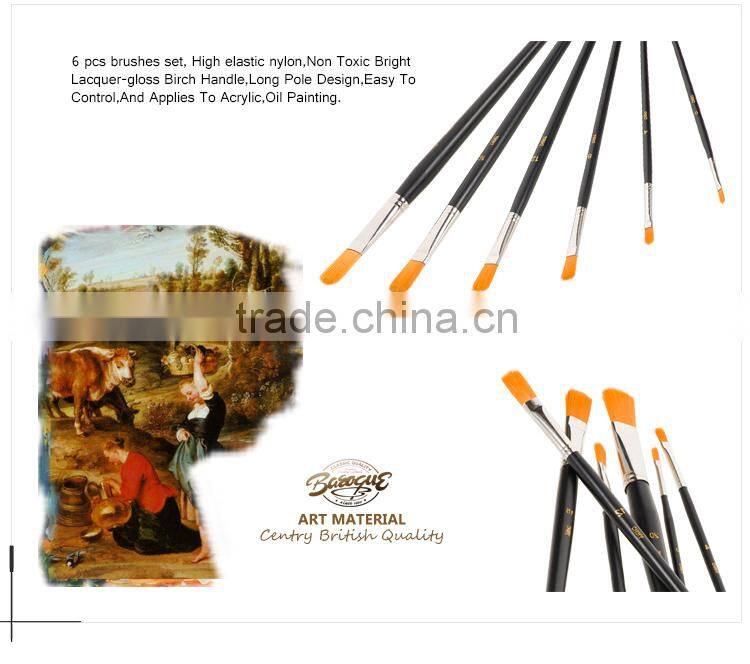 Wholesale High Quality Nylon Artist Paint Brush Set 6, Professional Artist Painting Brush For Painting in China