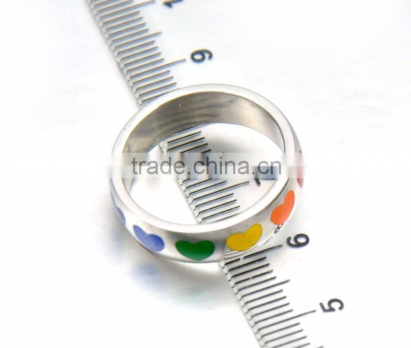 2016 Popular Enamel Heart Silver Gay Wedding Band Jewelry Stainless Steel Rainbow Rings