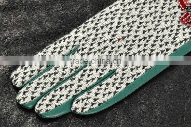 Concise bowknot check pattern colorful sheepskin leather gloves for female SL-EW104