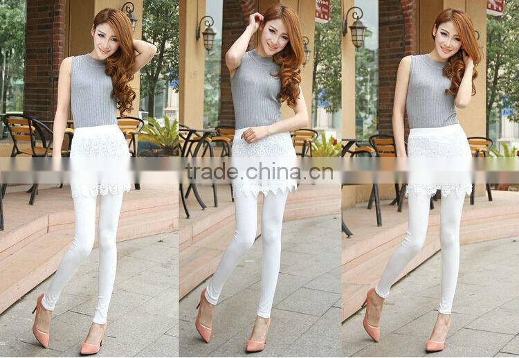 Spring Autumn New Sexy Women Cotton Blend Hollow Knitted Lace Leggings Skirt Pants Trouses