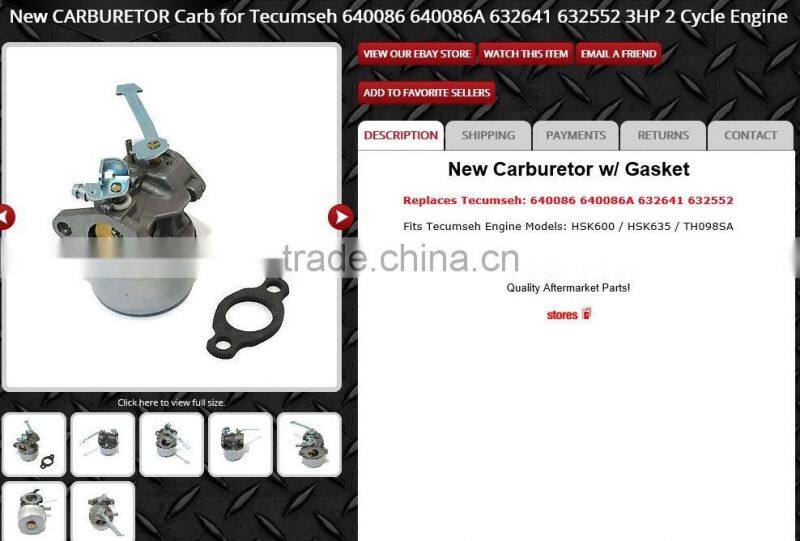 Carb for Tecumseh 640086 640086A 632641 632552 3HP 2 Cycle Engine Carburetor HSK600 HSK635 TH098SA Engines