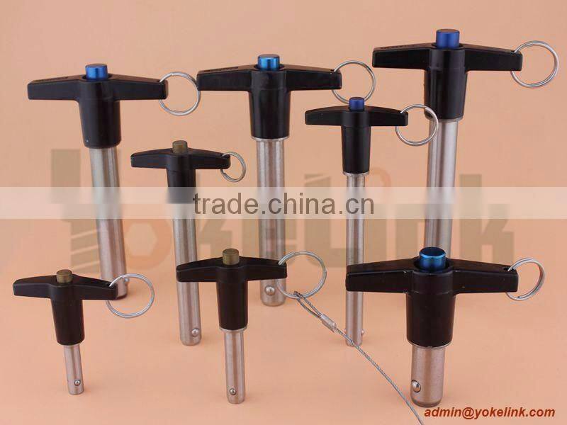 High strength Aluminum handle button handle lock pin with stainless lanyard