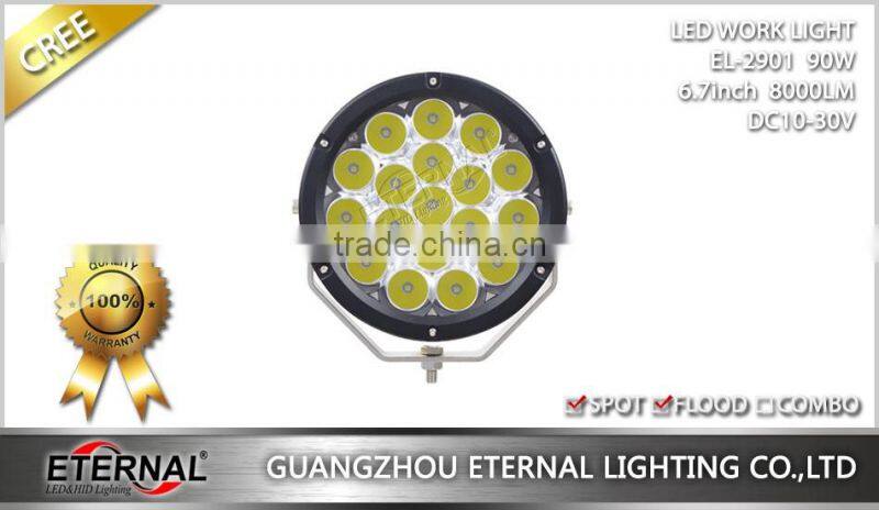 7in round 90W high power offroad 4x4 SUV ATV UTV led driving work light truck trailer tractor harvester agriculture working lamp