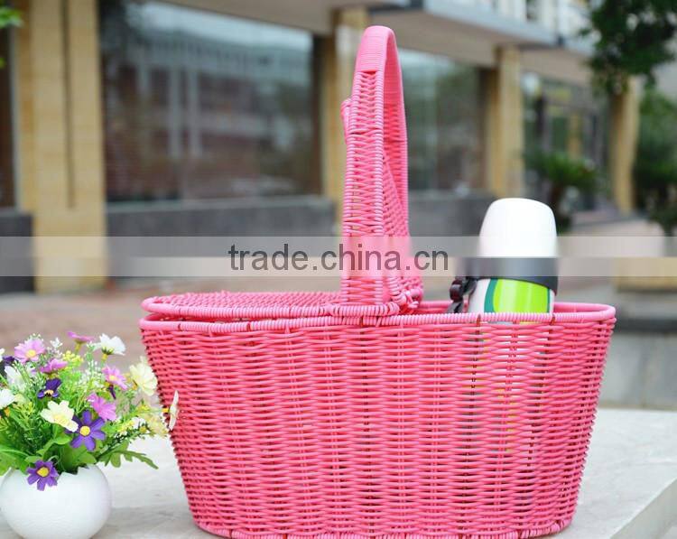 Wholesale plastic wicker storage basket oval shape fruit basket with cover