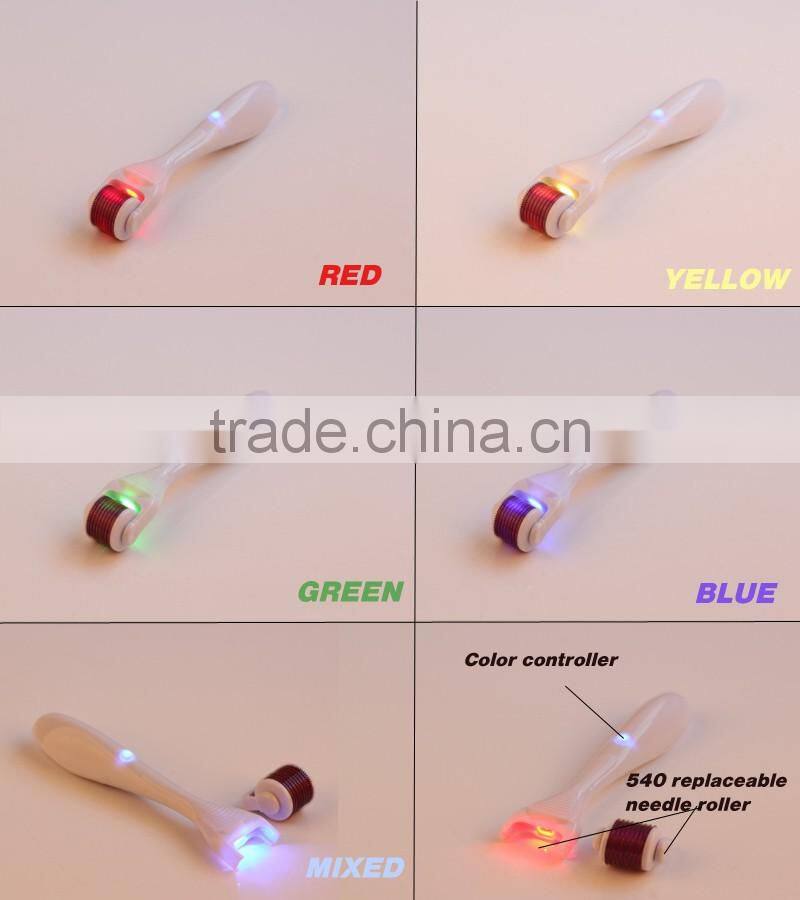 Hot sale 6 in 1 derma roller 540 Needles Micro Needle Roller Multifunction PDT Interchangeable Roller Derma Vib