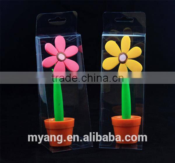 Whloesale Promotional silicone flower ball pen with pot ,advertising ball pen