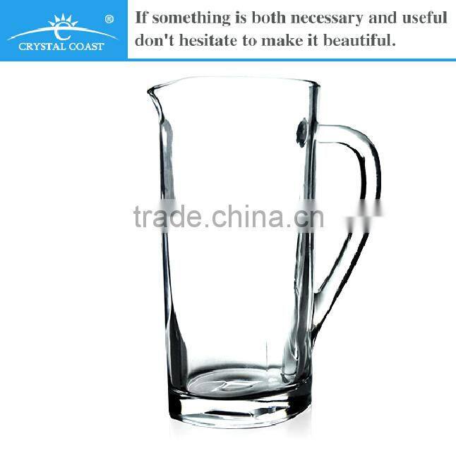 wholesales duckbilled glass jug with handle &,clear glass jug ,glass beer jar