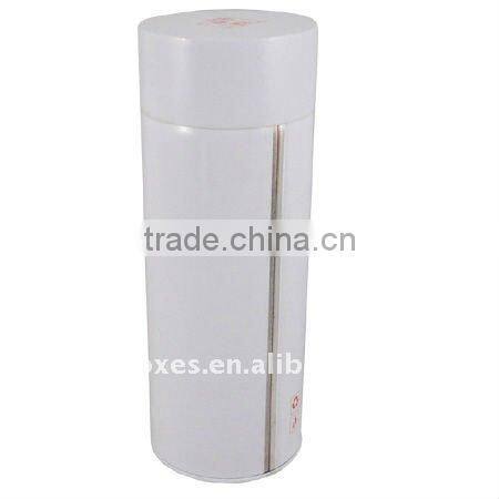 tinplate white round tea tin container ( C184A )