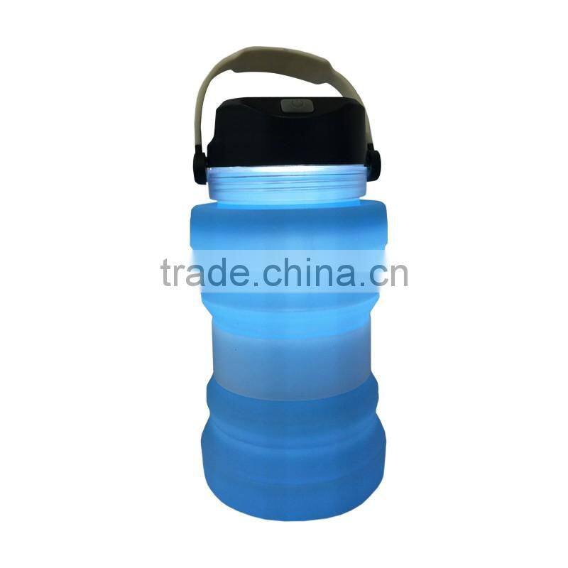 Outdoor foldable silicone water bottle with led light