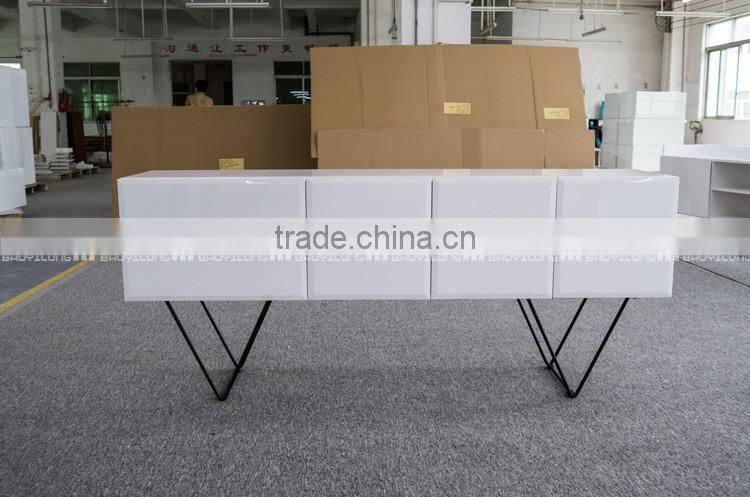 TALL WHITE LACQUER TV CABINET WITH FIVE DRAWERS E-828