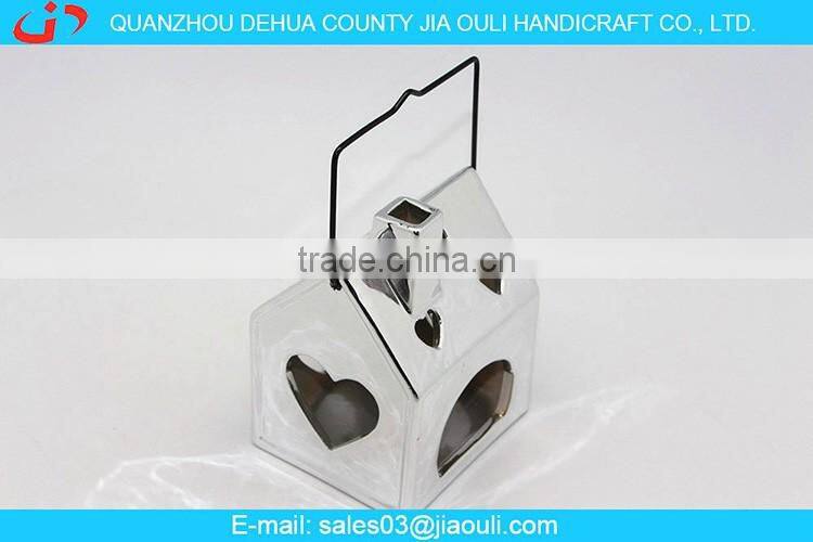 BSCI Audit Factory plating silver ceramic house hollowed-out hanging light, candle lantern
