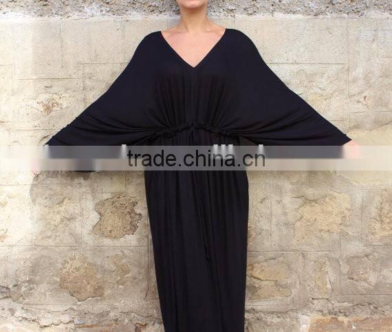 2017 Spring Summer Black Elegant Long Sleeve Maxi Evening Dress For Fat Women Casual Caftan HSD5976