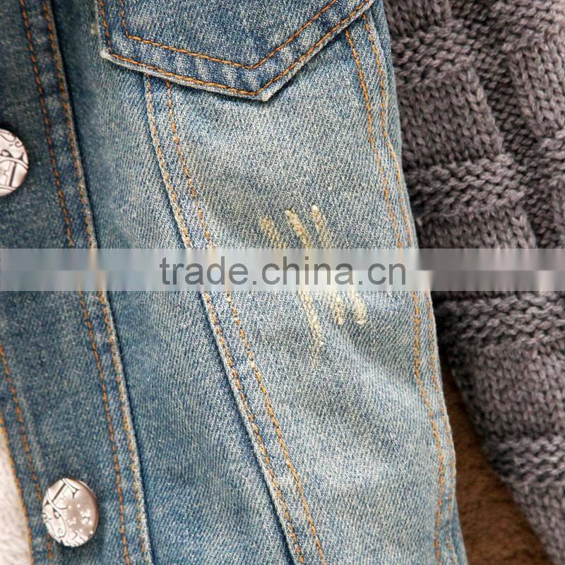 2016 Women winter removable denim parka coat wholesale denim jacket with raccoon fur collar