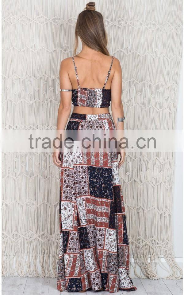 High Quality Printed Hippie African Print Skirts And Dress Kaftan Designs Two Piece Sets