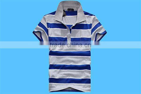 2016 new model 100% cotton mens` short sleeve strip polo shirt with rib collar